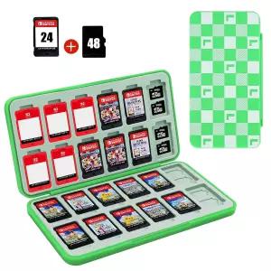 참고로 24개의 게임 카드 슬롯과 48개의 SD 스위치 2 카트리지 케이스용 하드 쉘 실리콘 라이닝 그린 L