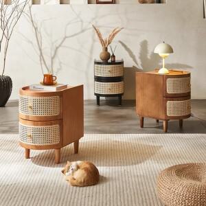 원형 원목 커피 테이블, 위커 모양 서랍장, 침실 거실 수납장, 심플 엣지