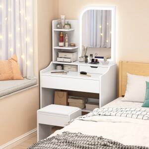 모던 미니멀리스트 소형 60cm 침실 화장대 드레싱 테이블 인스타일 컴팩트 수납 서랍 LED 거울 가구