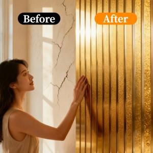 럭셔리 필앤스틱 벽 패널, 셀프 접착식 골드 스트라이프 벽지 (거실, 침실, 포인트 벽, 홈데코, 리노베이