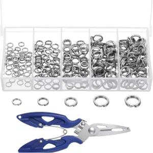 Xyembu 250개 낚시용 스플릿 링 5사이즈 플라이어 키트 낚싯줄 절단 민물고기 미끼 커넥터용