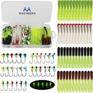 어두운 얼음 속에서 빛나는 MAFIMOEA 50-90pcs 낚시 지그 세트 크레이피 팬피쉬 월레이 퍼치 태클을 위해