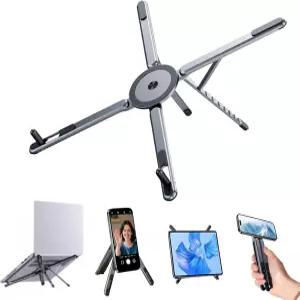 책상용 마테코티 휴대용 노트북 스탠드 자석 휴대폰 홀더가 있는 접이식 조절식 컴퓨터 라이저 알루미늄