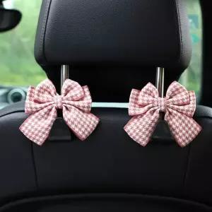 지갑과 가방을 걸 수 있는 XZHJJF 2팩 자동차 후크 귀여운 보우 좌석 헤드레스트 하운드투스 핑크