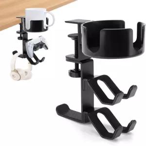 Dkovnck 3 in 1 책상 컵 홀더 컨트롤러 스탠드 헤드폰 걸이 360 회전 클램프 마운트 Xbox PS4 스위치용