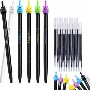 JOMPENS 22개/세트 크리에이티브 애니멀 고양이 모양의 접이식 젤 펜 0.5mm 블랙 퀵 드라이 필링 사무실