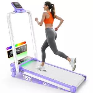 접이식 워킹 패드 15% 경사/RGB 조명/듀얼 스크린 디스플레이 가정용 3.5HP 러닝머신 핸들 바 조절 가능한