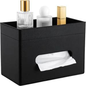 수납 트레이가 있는 PU 가죽 티슈 박스 커버 욕실 세면대용 직사각형 장식 정리함 홀더 침실 서랍 사무실