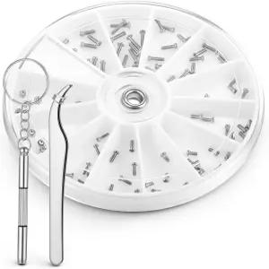 120피스 안경 수리 키트 정밀 드라이버 및 핀셋이 포함된 스테인리스 스틸 나사와 너트 선글라스용 범용