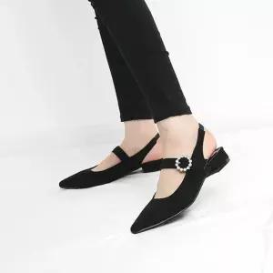 뾰족코 큐빅 장식 메리제인 스트랩 슬링백 여성 플랫Y