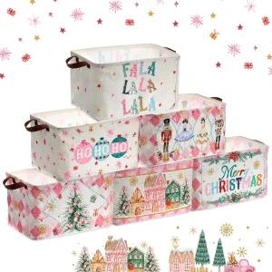 베시시 6팩 핑크 호두까기 인형 크리스마스 선물 바구니 빈 트리 보관함 접이식 직사각형 군인 발레 소녀