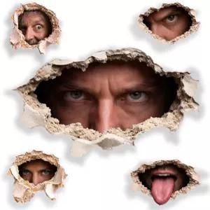 소름 끼치는 구멍 뚫기 장난 스티커5팩 욕실 사무실 기숙사용 얼굴 벽 재사용 가능 및 할로윈 장식용