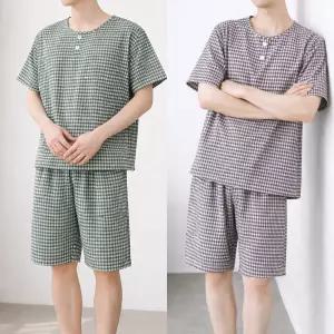 [모든GO]남성 파자마세트 반팔상의 반바지 잠옷 홈웨어 시원한 밴딩 체크 잠옷 빅사이즈