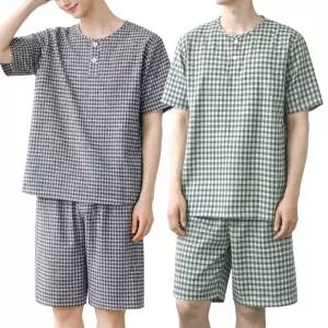 [모든GO]남자 홈웨어세트 반팔 반바지 잠옷 고무줄 파자마 여름 깅엄 체크 빅사이즈