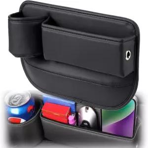 카시트 갭 필러 가죽 정리함 컵 홀더가 있는 자동차 사이드 시트 보관함 액세서리 필러운전석 검은색