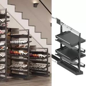 신발 보관 캐비닛 복도 슬림 찬장 라인 조절 가능한 4단 신발장 정리함 옷장용 스태커블 금속 보관함 소형