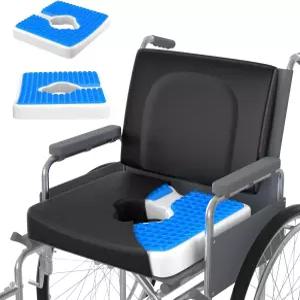 침대 휠체어 쿠션 2피스 세트 요추 베개 젤 시트 18인치 x16인치 좌골 허리 및 콕시스 욕창 압력 미끄럼