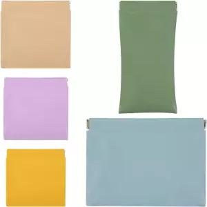 지갑용 5PCS 작은 메이크업 파우치 PU 가죽 스냅 클로저 가방 휴대용 지퍼 없음 셀프 클로징 방수 화장품