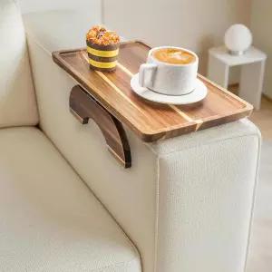 아카시아 우드 소파 팔 트레이 접이식 클립온 음료 간식 휴대폰 리모컨용 팔걸이