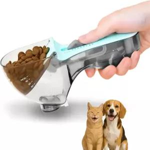 1/2컵 고양이 사료 스쿱 저울이 있는 조절 가능한 반려동물 계량컵 개 토끼 또는 새를 위한 강아지 간편한