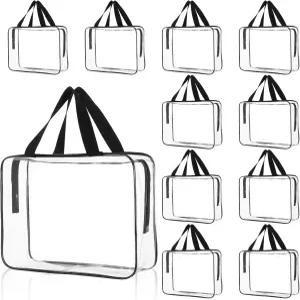 지퍼와 손잡이가 달린 AojSup 10팩 대형 투명 화장품 가방 11.8 x 3.5 8.7 인치 PVC 플라스틱 메이크업