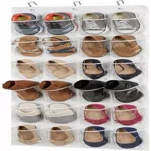 문 위의 플렉시온 신발 정리함 24개의 투명 포켓과 3개의 스틸 후크가 있는 옷장용 걸이식 신발장 공간