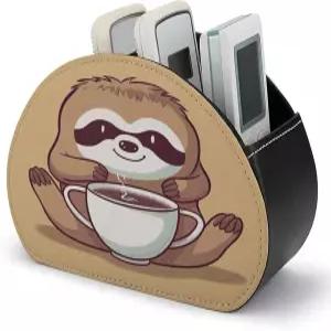 페키루트 요가 나무늘보 커피 리모컨 홀더 PU 가죽 정리함 문구류 DVD 안경 펜 미디어 플레이어용 책상