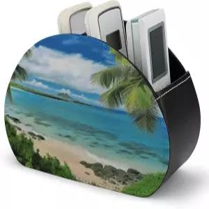 페키루트 트로피컬 야자수 하와이 비치 리모컨 홀더 PU 가죽 정리함 문구류 DVD 안경 펜 미디어 플레이어용