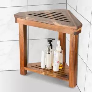 코너 샤워 스툴 면도 다리용 풋 받침대 작은 아카시아 나무 방수 벤치코너 04