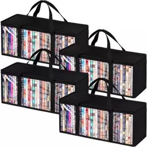 크리우시아 4팩 DVD 보관 가방 지퍼와 손잡이가 달린 투명 PVC 미디어 정리함 CD용 스태커블 홀더 케이스