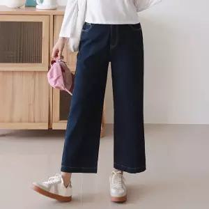 앤드스타일 여성용 옆주름 스판 데님 9부 풀밴딩 와이드 팬츠 264945