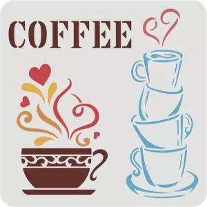 핑거인스피어 커피 컵 스텐실 11.8x11.8인치 재사용 가능한 드로잉 템플릿 PET 플라스틱 페인팅 바 DIY