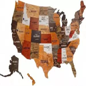 3D 미국 나무 지도 퍼즐 벽 아트 - 푸시 핀이 있는 프리미엄 컷 우드 트래커 장식 10인치 x15 소형