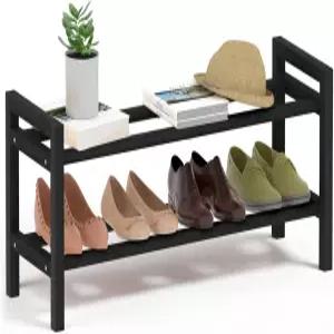 옷장용 하드독웨이 대나무 신발장 매끄러운 원형 막대와 편리한 손잡이가 있는 무료 스탠딩 신발 정리함