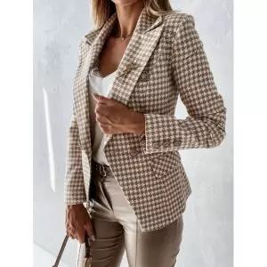 트위드 자켓 여자 린넨 크롭 코트 여성 가죽 청 재킷 격자 무늬 블레이저 여성용 빈티지 정장 사무실 숙녀