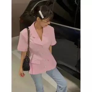 트위드 자켓 여자 린넨 크롭 코트 여성 가죽 청 재킷 여성용 정장 레트로 작은 향기 디자인 감각 허리 모든