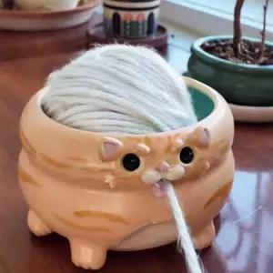 뜨개질 실 수납 고양이 얀볼 홀더 테이블 장식 와인더 소품