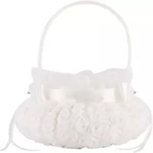 그와 보크노트 실크 천 결혼식 파티 로즈 플라워 걸 바구니 (흰색 5인치)