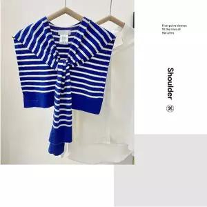 꾹상점3  여사친 니트 춘하 페이크 어깨 케이프 패션스타일 레이어드 단가라 봄패션코디 숄 가디건