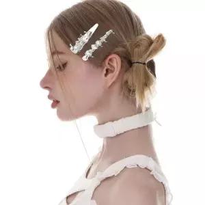 2Pcs Silver Metal Hair Clips for Women 3D Butterfly with Heart Shape Diamond Clip Duck Bill Personal