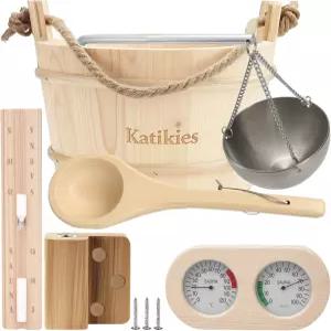 사우나 액세서리 키트 버킷 및 국자 세트 온열 습도계 모래시계 아로마테라피 볼 오일 컵 홀더