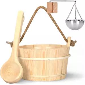 시더 아로마테라피 볼 오일 컵 홀더 스윙 암 및 나사 커버 레드 포함된 사우나 버킷 국자 세트 긴 나무