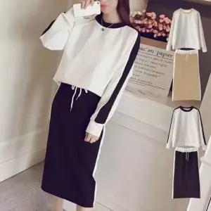 여성 긴팔 맨투맨 일자핏 치마 추리닝 세트 2색