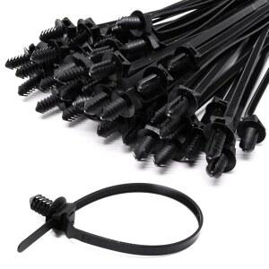 S SYDIEN 푸시 마운트 지퍼 100개 튼튼한 블랙 와이어 엔진 베이 용 2 in 1 나일론 셀프 케이블 실내 21 1cm x 0 5cm 8 3인치 2인치