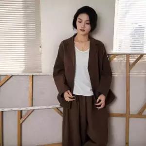 여성용 봄 솔리드 자켓 상의 칼라 정장 리넨 아우터 직장 ST1