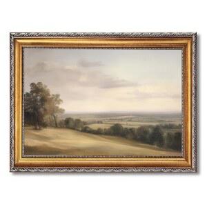 대형 골드 프레임의 클래식 유럽 목축 풍경 캔버스 월 아트 빈티지 영국 시골 호라이즌 유화 포스터 레트로 롤링 힐스 아트워크 프린트 러스틱 농가 장식 24x36인치