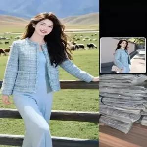 여친 하프 가을 트위드 라운드 코트 상의 긴팔 프렌치블루 MF3