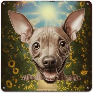 아메리칸 헤어리스 테리어 메탈 사인 10x10인치 귀엽고 웃긴 훔쳐보기 강아지 현관 장식 알루미늄 레트로