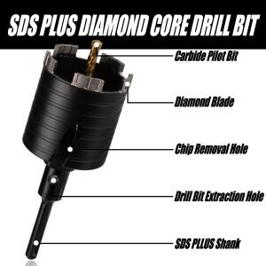 SDS 플러스 어댑터가 있는 건식 다이아몬드 코어 드릴 비트 홀쏘 (벽돌, 석조, 콘크리트, 시멘트 블록, 석