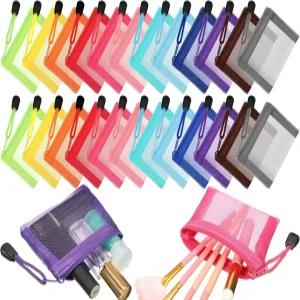 젝신 24장 미니 지퍼 메시 가방 립스틱 화장품 액세서리 정리함 나일론 메이크업 파우치 작은 뷰티 여성용